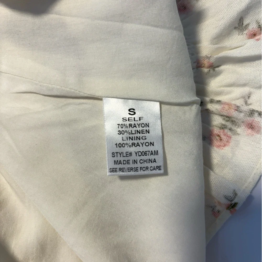 Mahina Cream Floral Linen-Blend Dress – Bustier Top, Smocked Back, Size Small - Picture 12 of 12